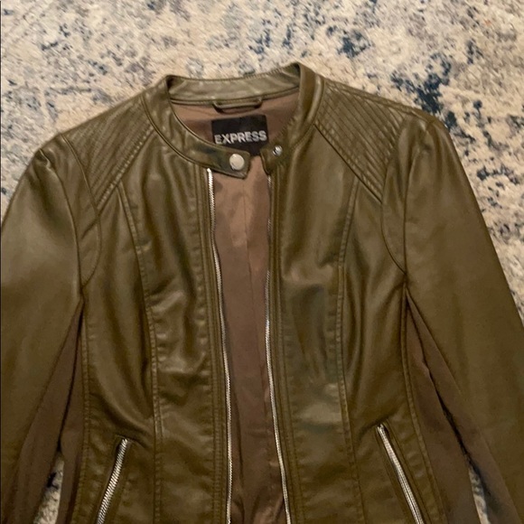 Express Motor Jacket In Olive Green - Picture 2 of 6